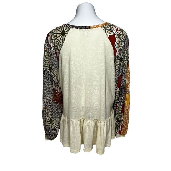 Umgee cream boho top with mixed print bishop sleeves size M - Picture 7 of 15